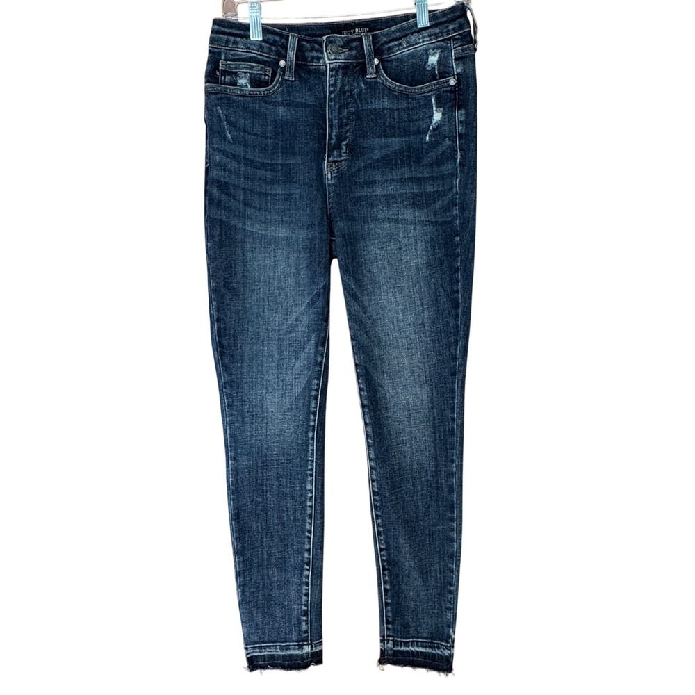 Judy‎ Blue Skinny Jeans Womens 7/28 Dark Wash Excellent Distressed Raw Hem